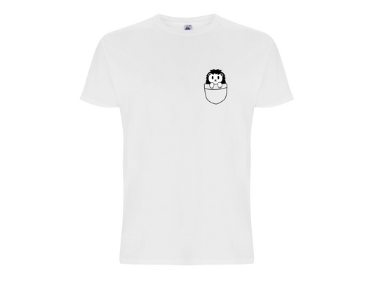 Maglietta, t-shirt bianca a maniche corte, 100% cotone Bio; Riccio -  M