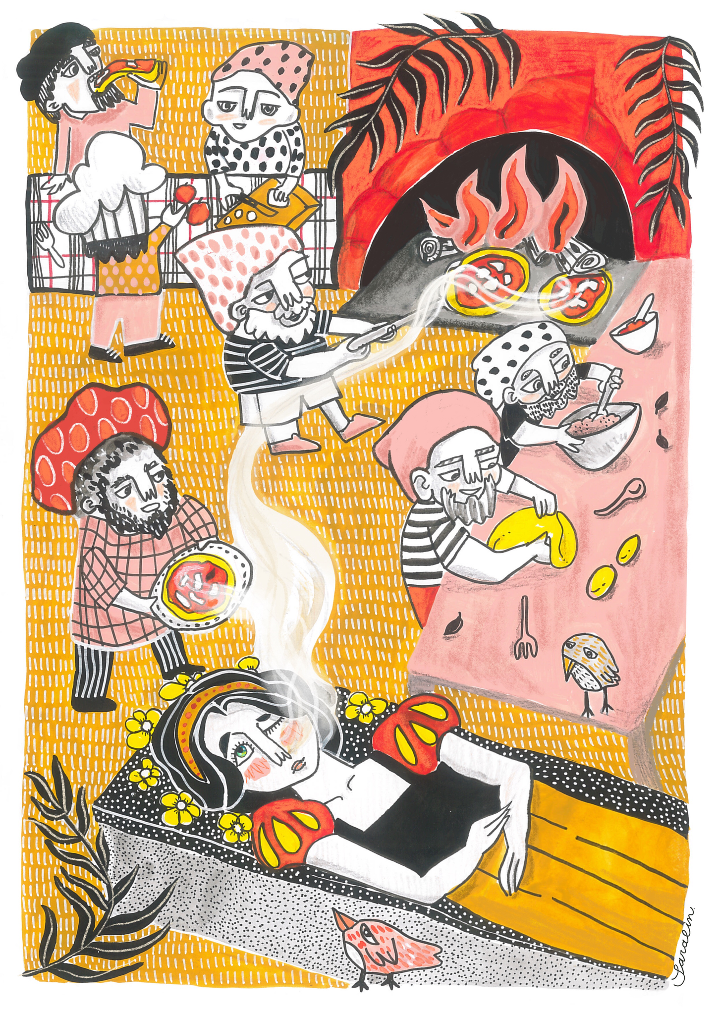 Illustrazione stampa Biancaneve - Fiabe travisate -  su carta riciclata - A4
