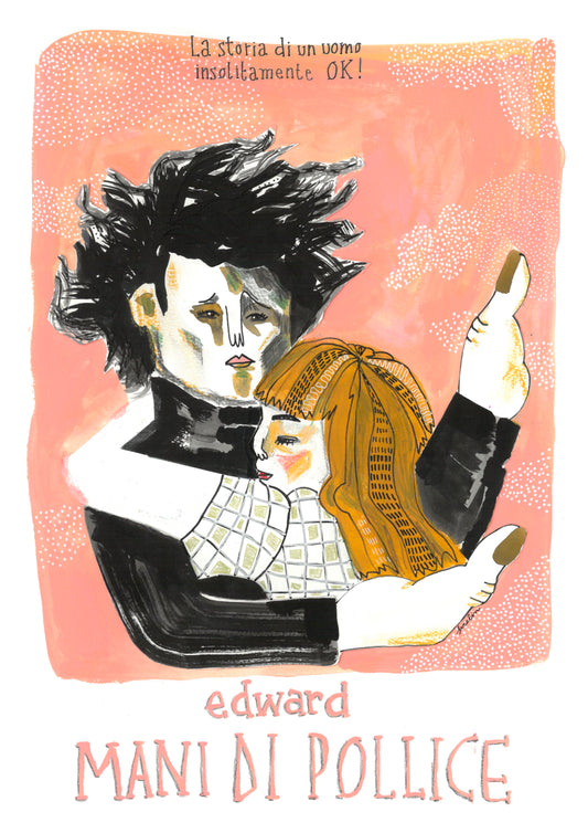 Illustrazione locandina film  Edward mani di forbice - Travisate - Edward mani di pollice - A3