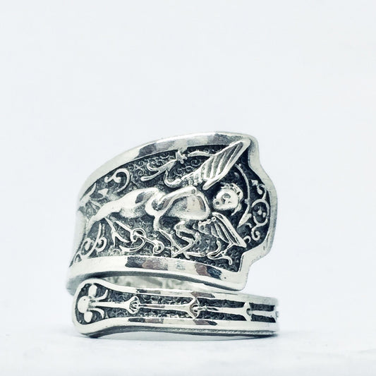 Anello in argento 925 a SPIRALE ANGELO, realizzato con antica posata